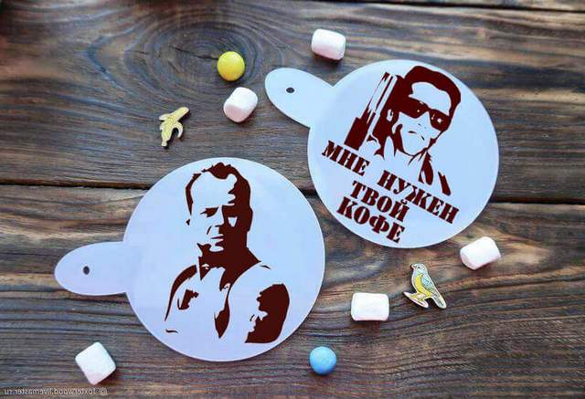 Нанесение рисунка на кофе и торты трафаретом